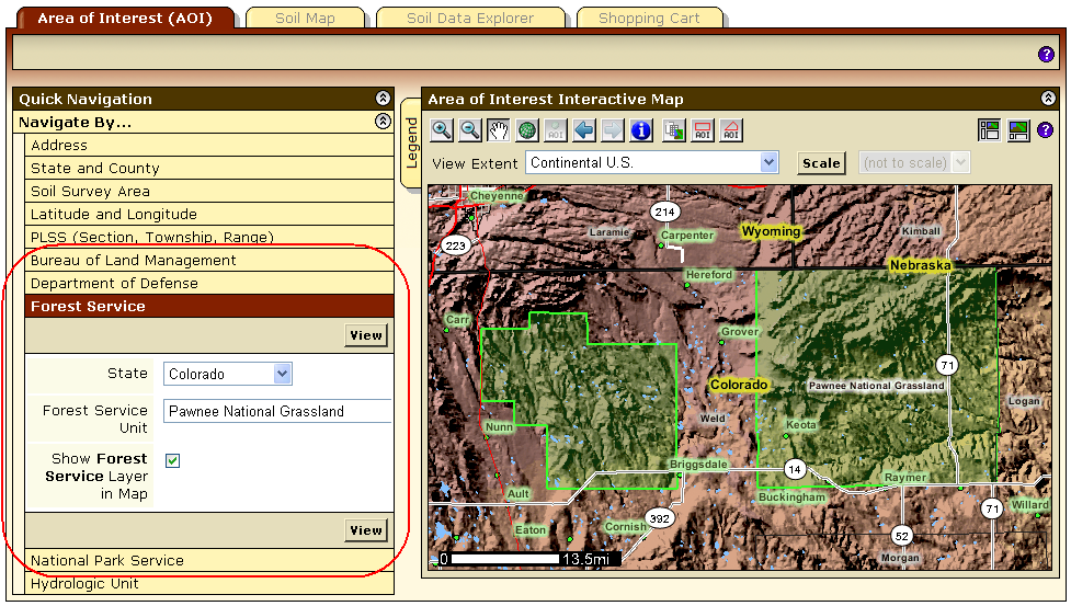 Navigate Using Several Federal Land Categories Navigate using a BLM office, DOD installation, a U.S. Forest service unit or a National Park.