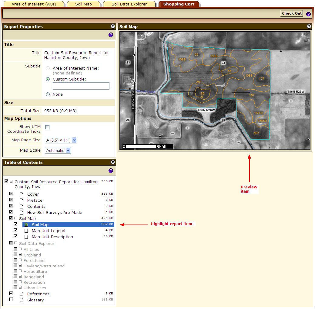 Custom Soil Resource Report To preview a soil map, highlight and click the Soil Map report item.
